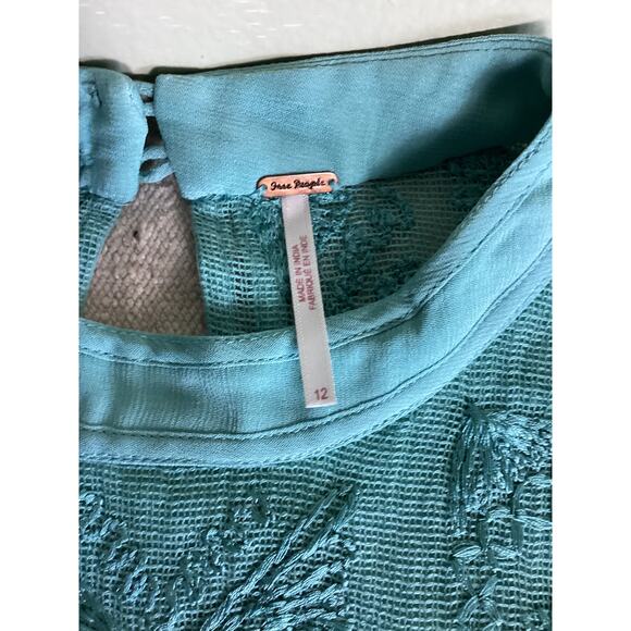 Free People Women Embroidered Mini Bell/Sl  Dress Sz 12 Mint green Boho Coquette - Picture 12 of 12